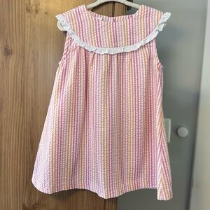 Jessica Ann Toddler Girls Seersucker Dress Pink Orange Lace Collar 4T Easter